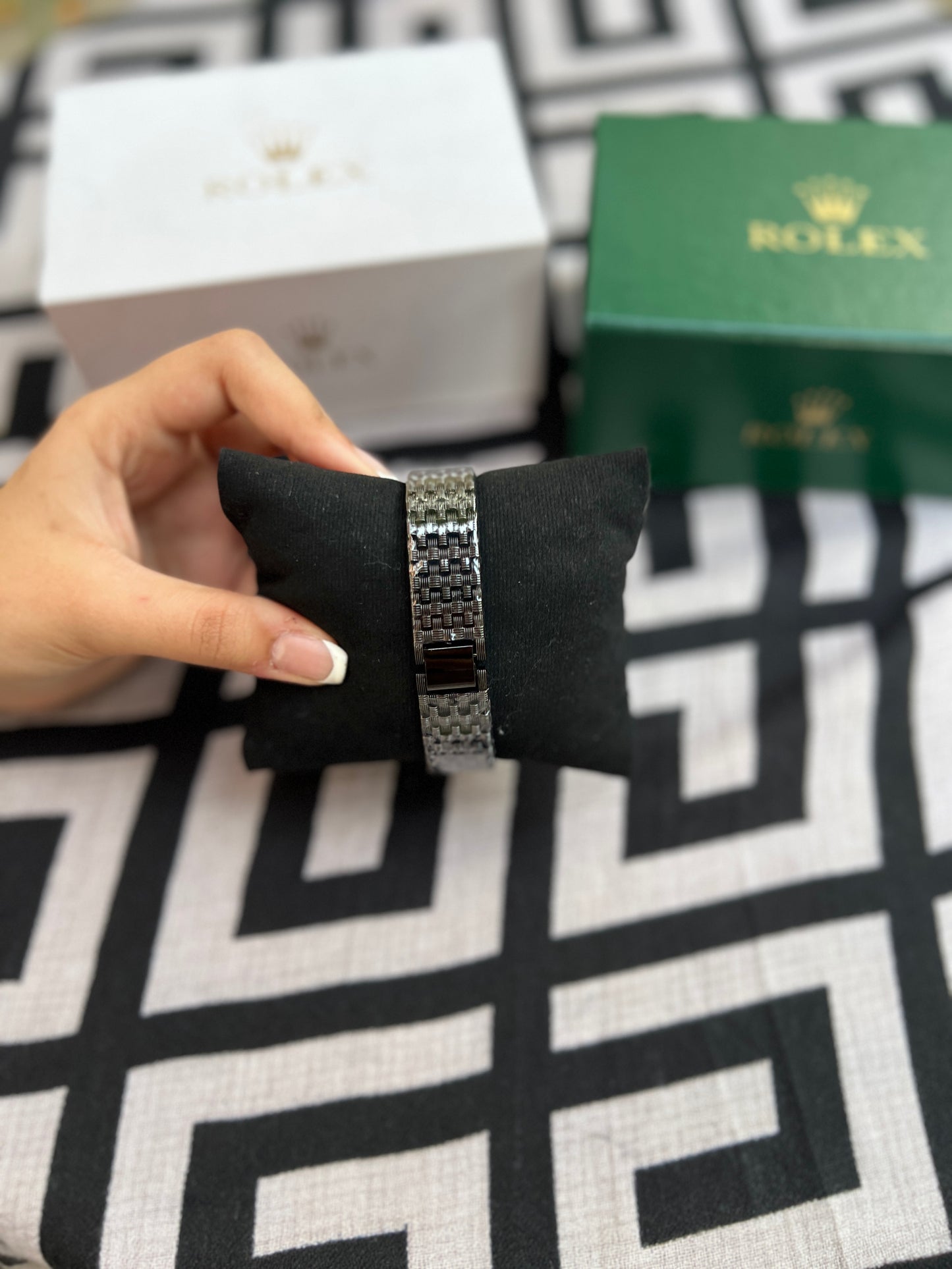 RLX 202 - Rolex Black Stonewatch with woven-style Chain