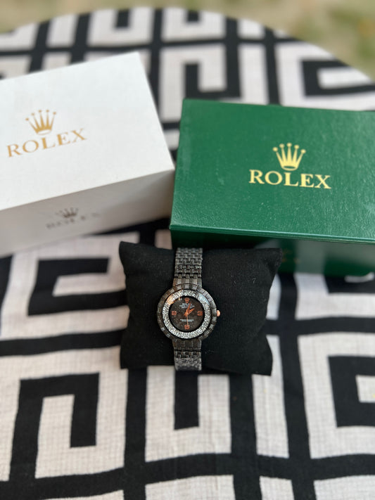 RLX 202 - Rolex Black Stonewatch with woven-style Chain